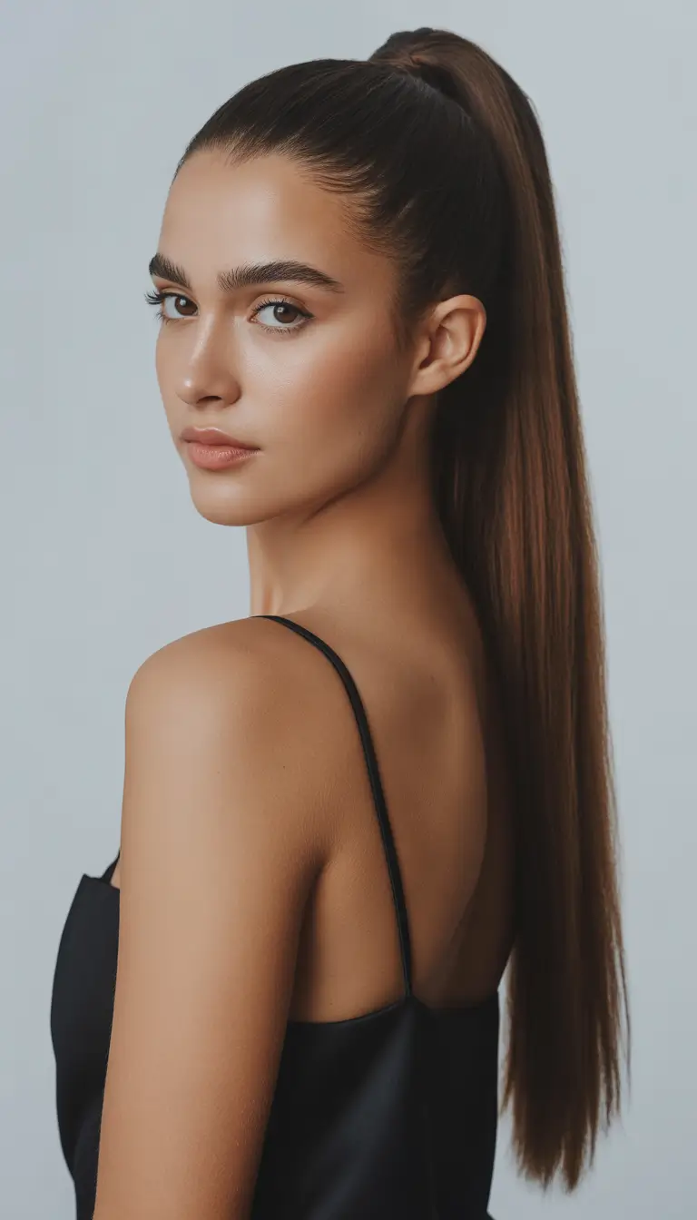 haircuts for long hair Sleek High Ponytail With Ultra-Long Lengths