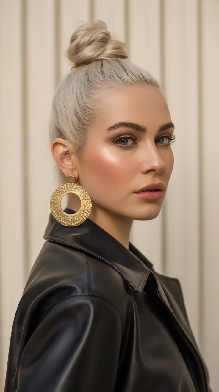 haircuts for long hair Platinum Top Knot With Cool-Toned Shine