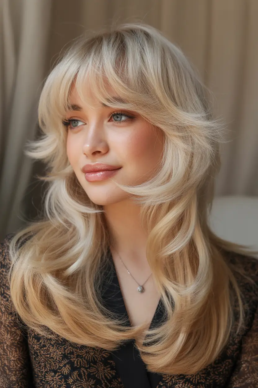 haircuts for long hair Feathered Blonde Layers With Full Curtain Movement
