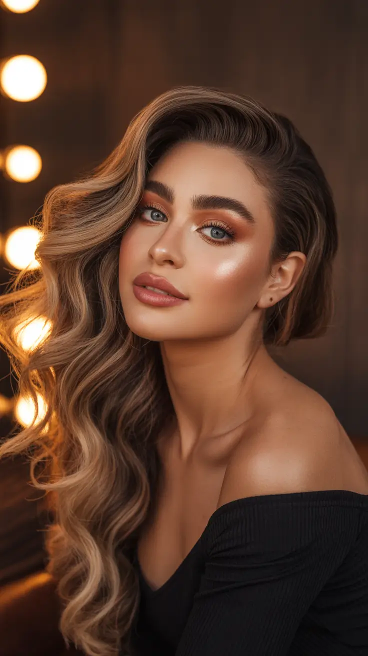 haircuts for long hair Warm Hollywood Waves With Sculpted Side Part