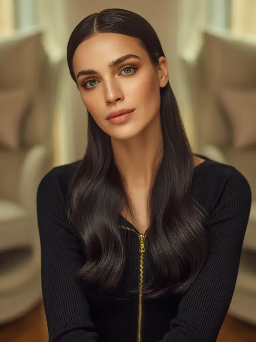 haircuts for long hair Ultra-Sleek Espresso Lengths With Satin Finish