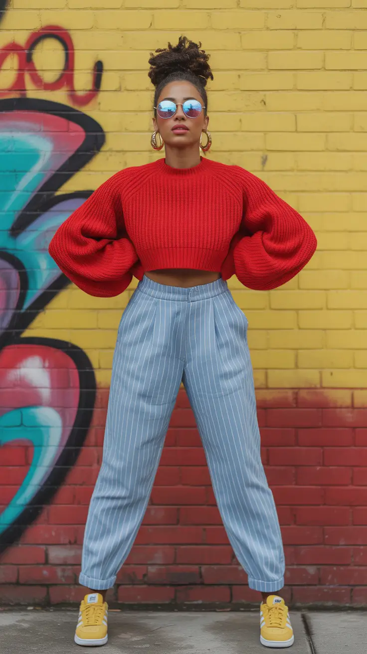 trendy outfits 2026 Bold Color Blocking With Retro Street Energy