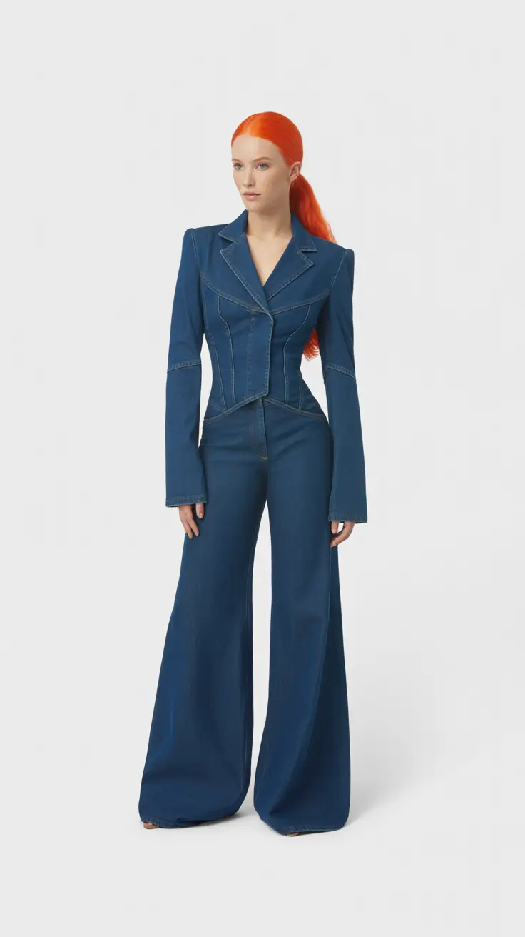 trendy outfits 2026 Architectural Denim Suiting With Futuristic Structure