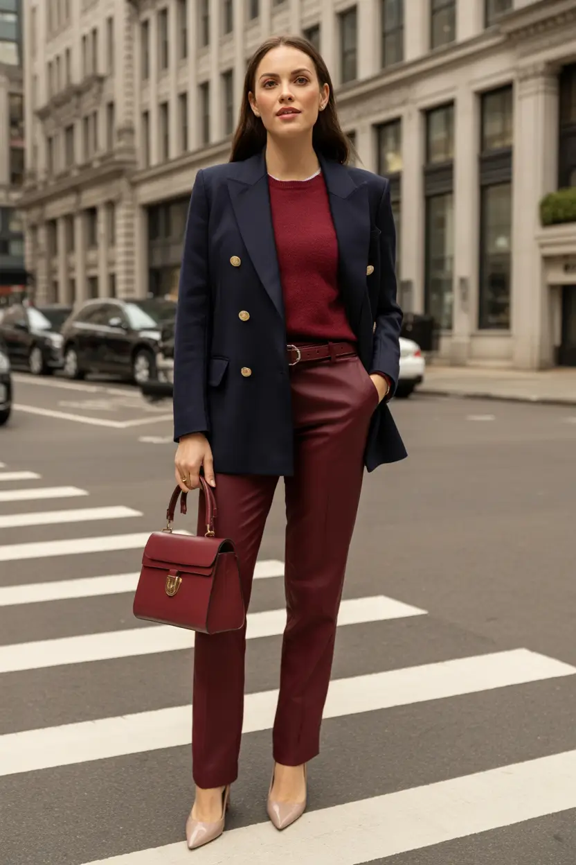 trendy outfits 2026 Polished Burgundy Layers for Elevated Workdays