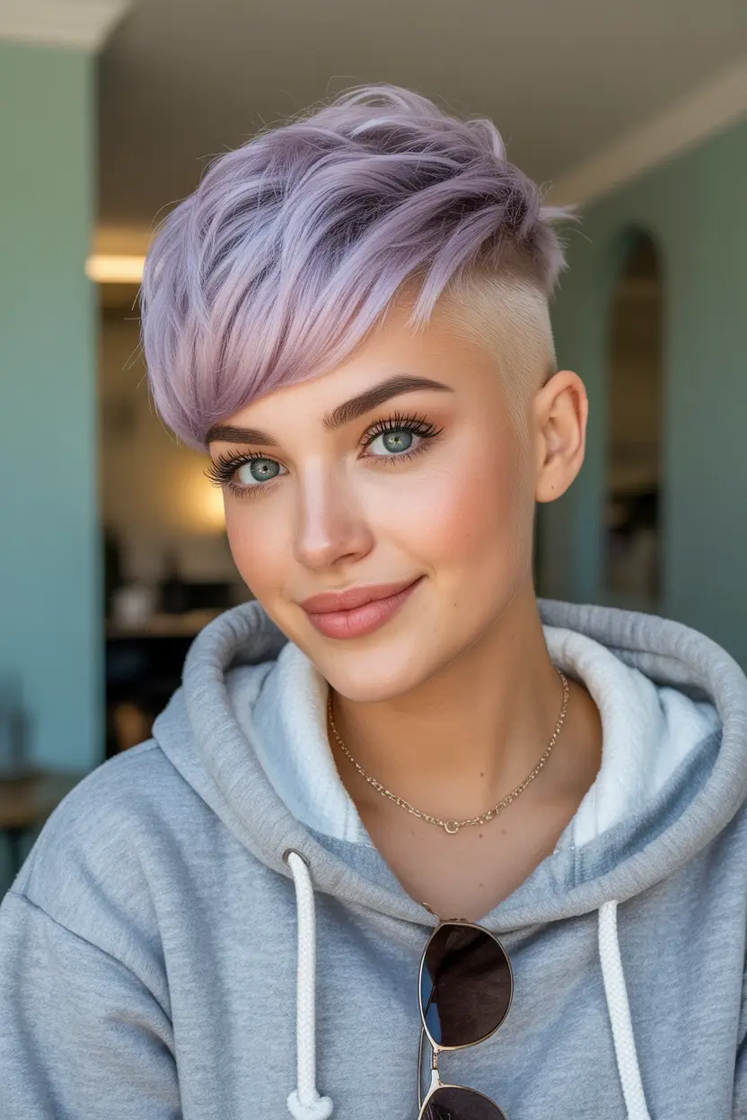 pixie-haircut Lavender Undercut Pixie With Sweeping Crown Layers
