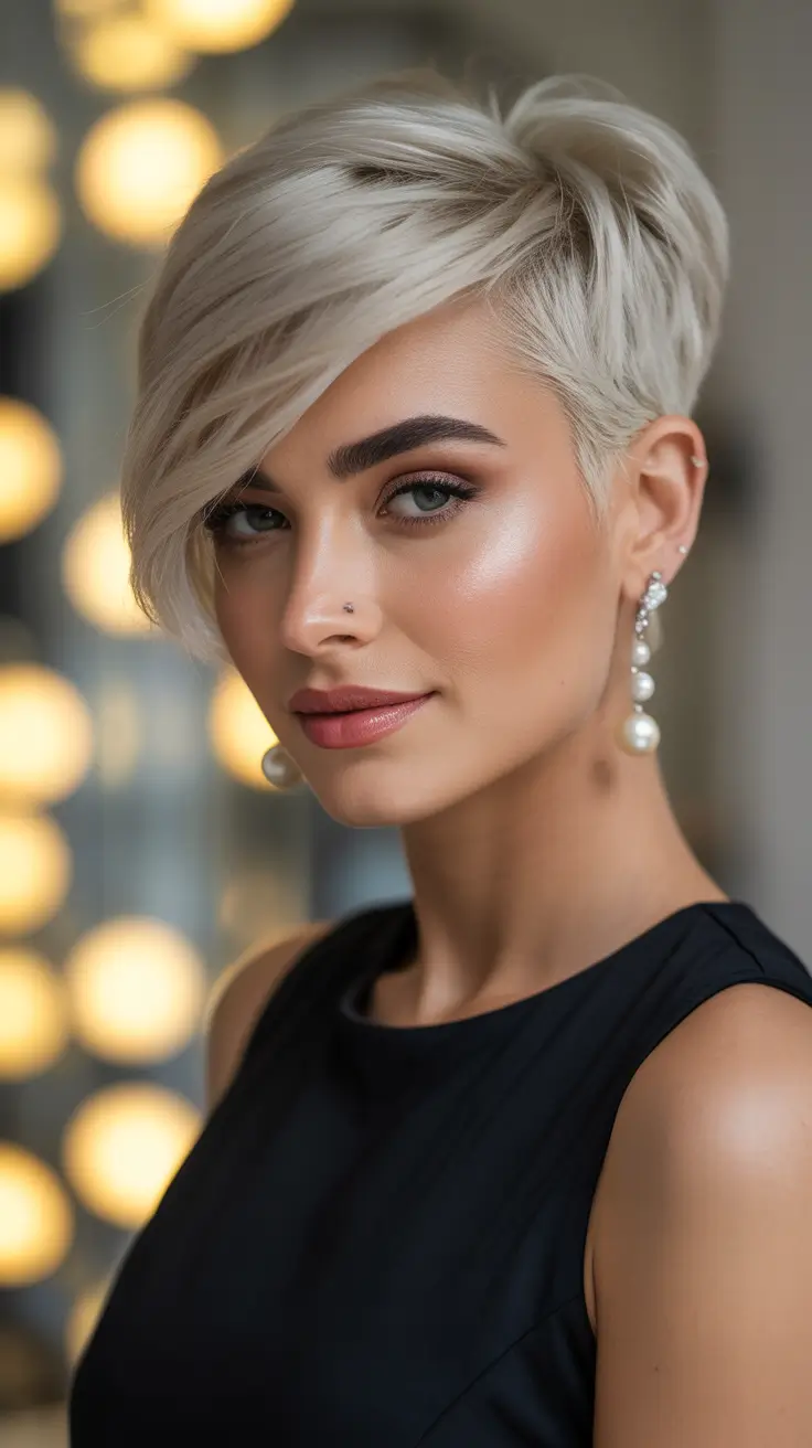 pixie-haircut Platinum Glam Pixie With Luxurious Side Volume
