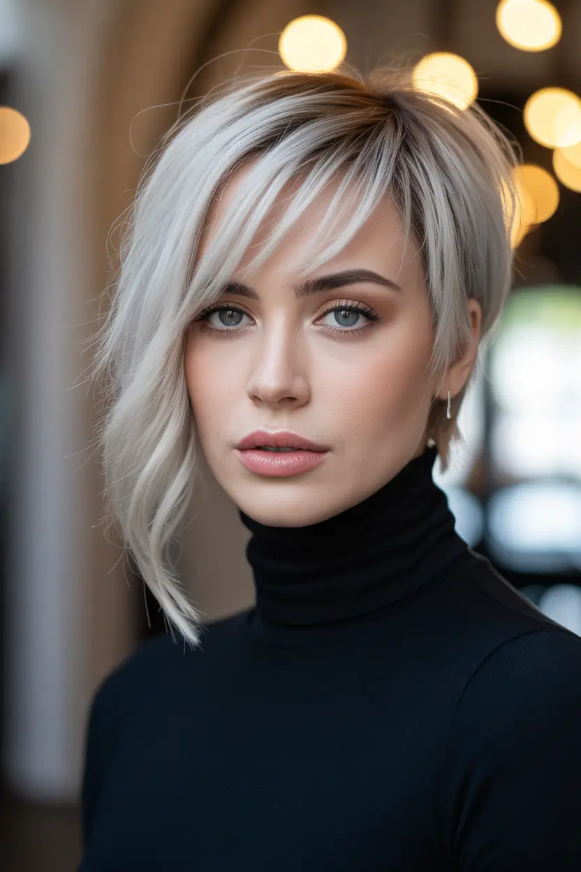 pixie-haircut Silver Frost Angled Pixie With Dramatic Side Length