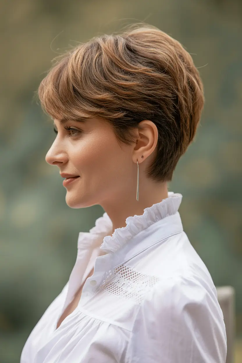 pixie-haircut Softly Layered Chestnut Pixie With Subtle Volume
