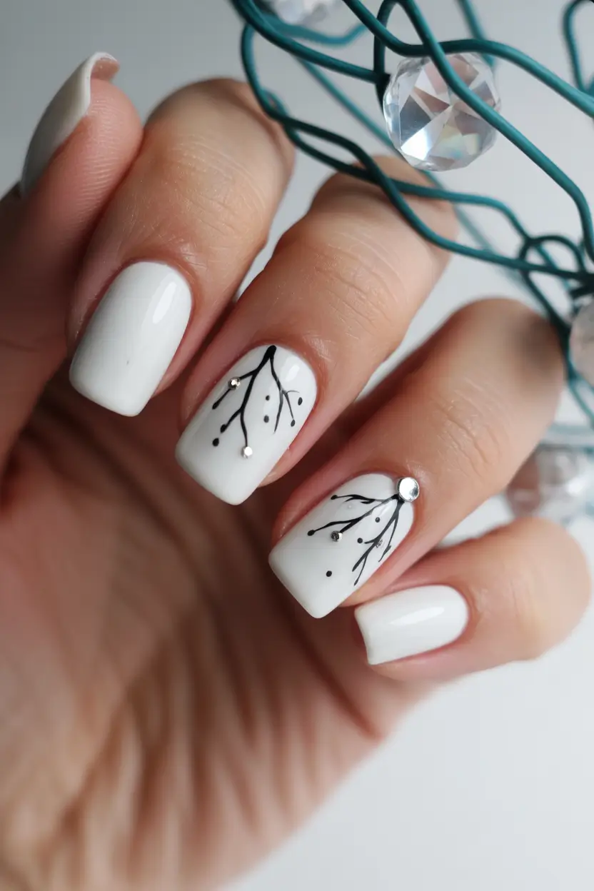 white christmas nails ideas 2025 Snowy Branch Elegance
