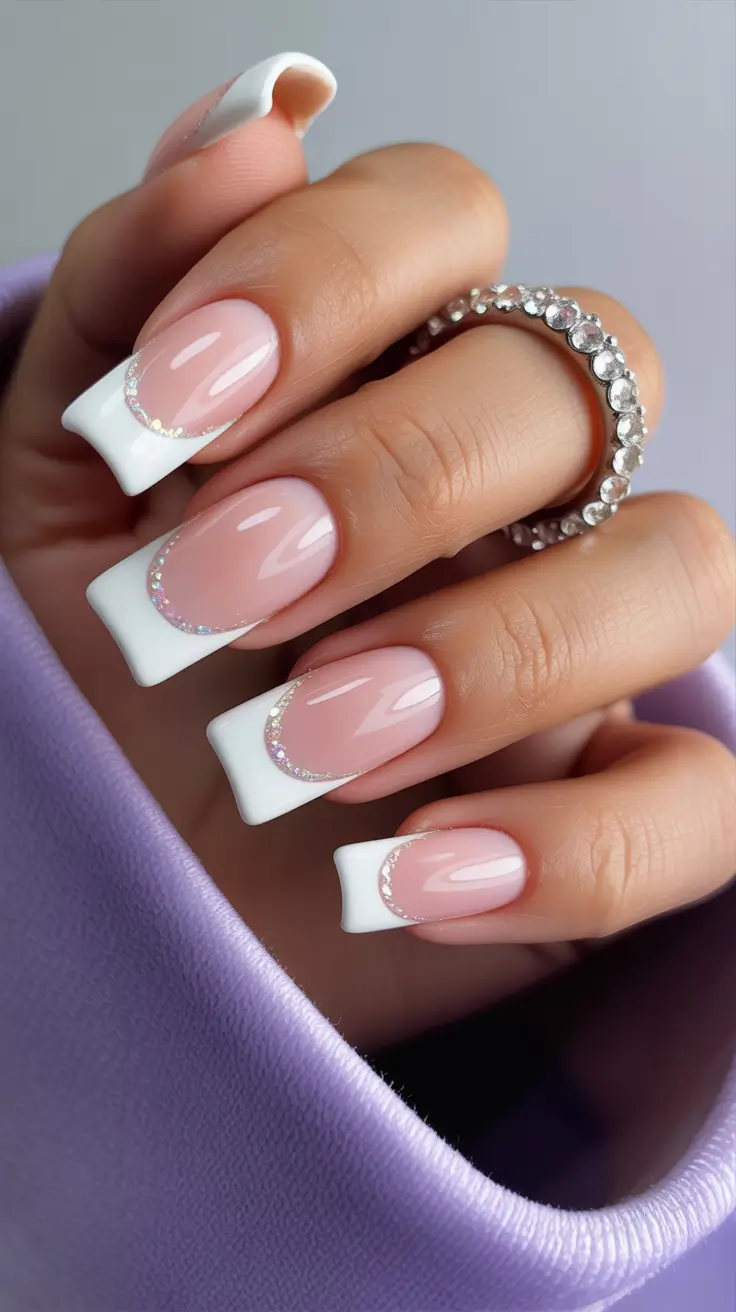white christmas nails ideas 2025 Frosted French Dream
