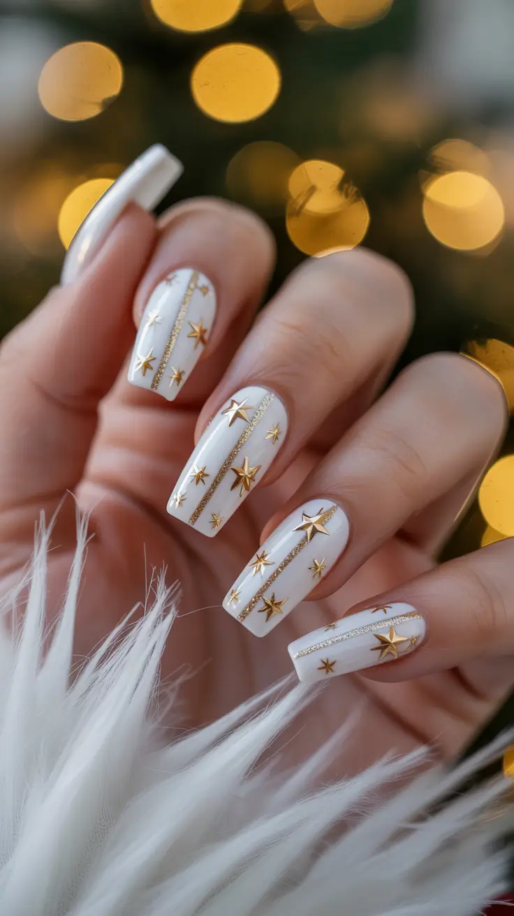 white christmas nails ideas 2025 Golden Star Parade