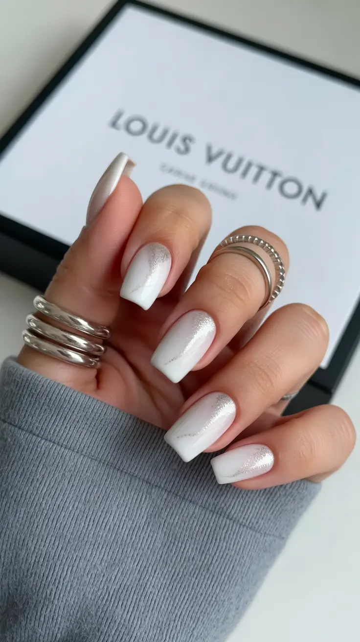 white christmas nails ideas 2025 Frost Veil Gradient