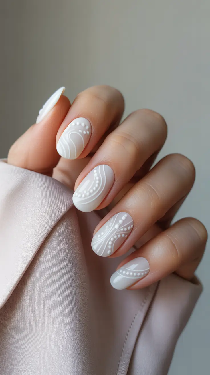 white christmas nails ideas 2025 White Lace Whispers
