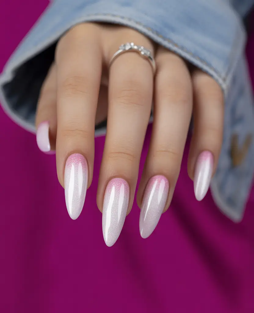 white christmas nails ideas 2025 Frosted Pink Radiance