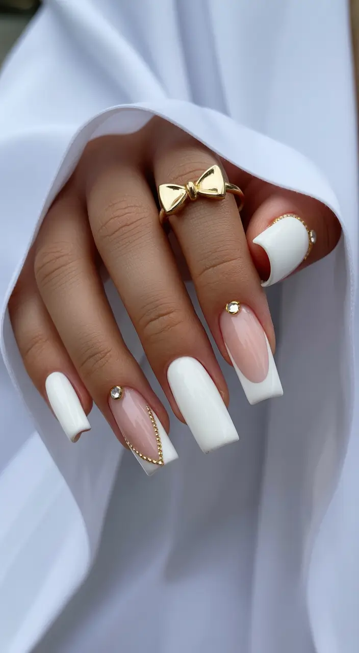 white christmas nails ideas 2025 Golden Chain Luxe