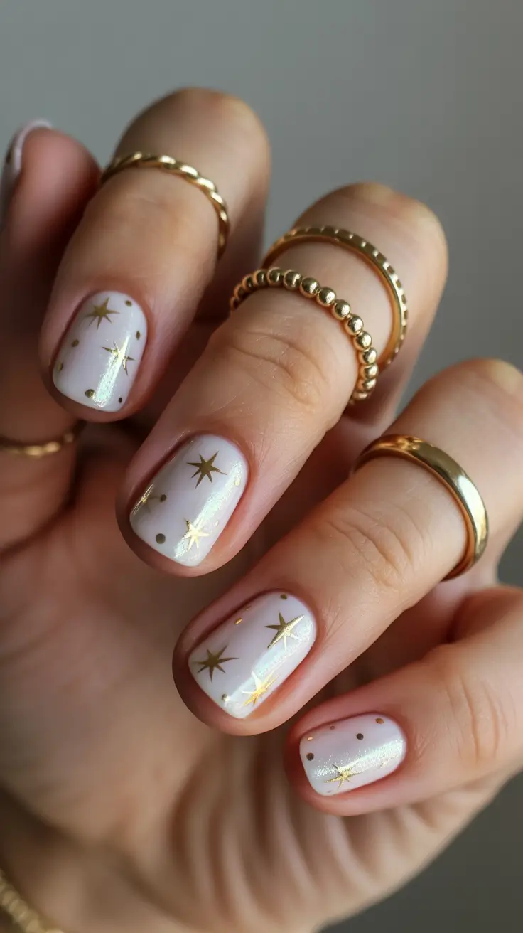 white christmas nails ideas 2025 Golden Starry Nights