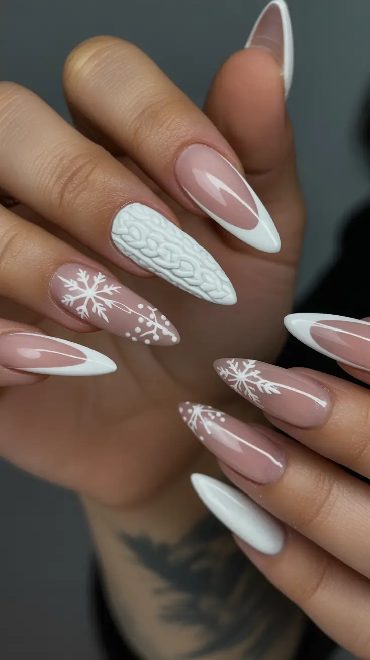 white christmas nails ideas 2025 Cozy Sweater Snowflakes