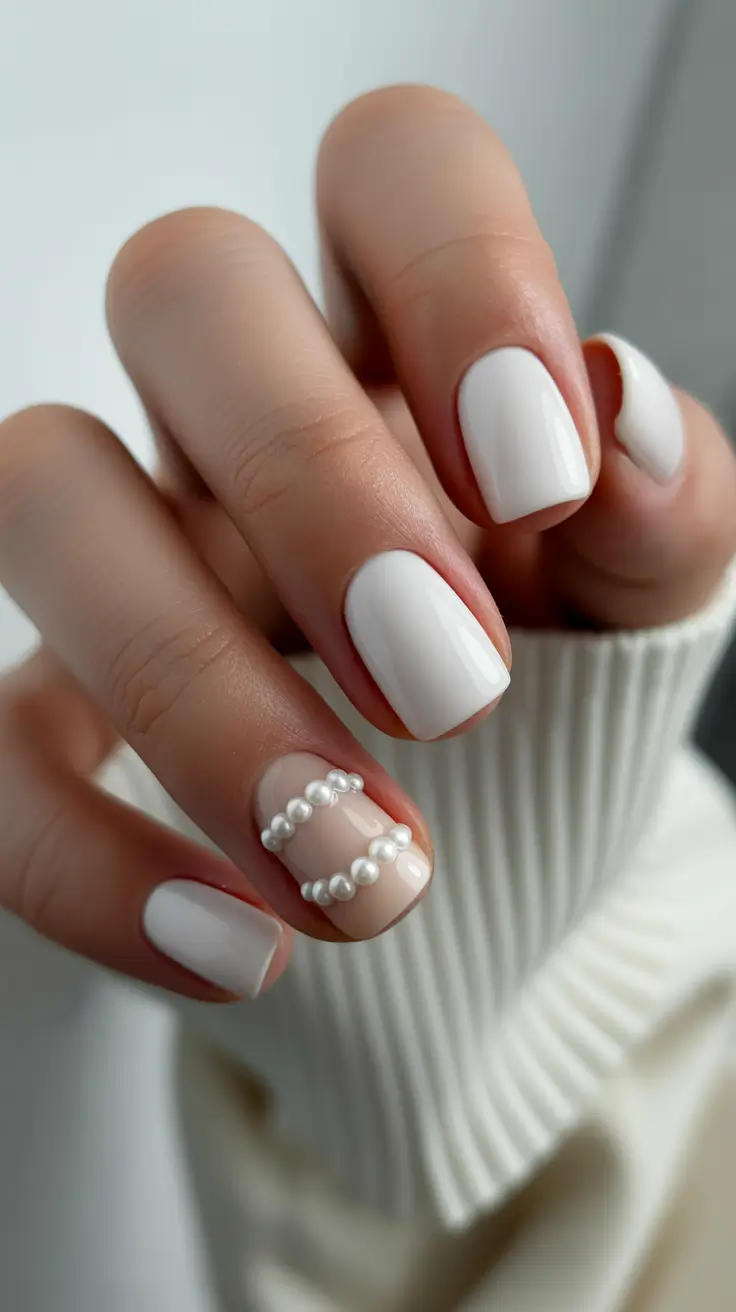 white christmas nails ideas 2025 Minimal Pearl Whisper