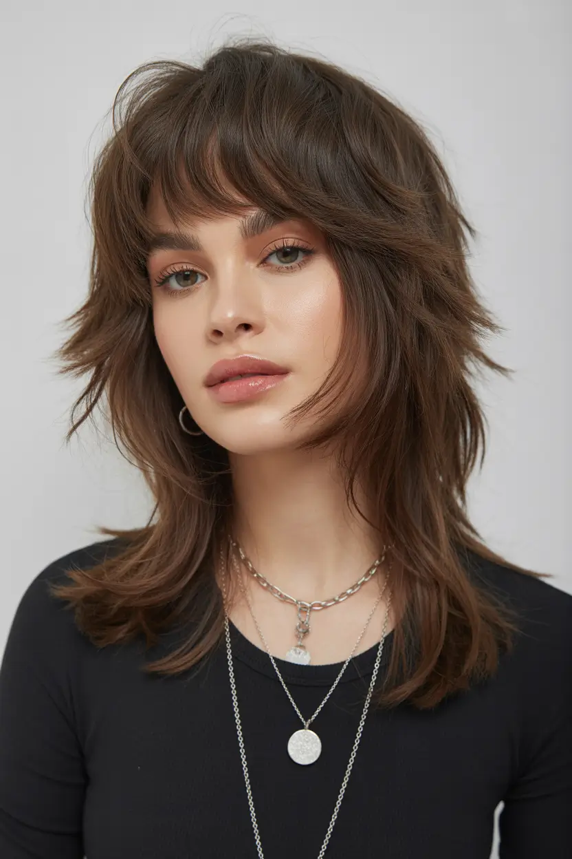 wolf haircut Soft Layered Wolf Cut With Airy Bangs