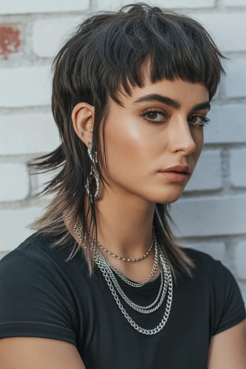 wolf haircut Graphic Micro-Bang Wolf Cut With Smoky Contrast