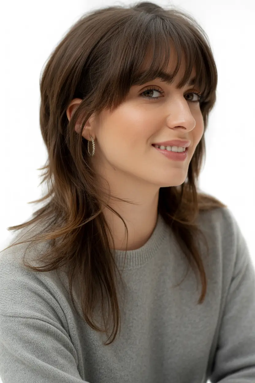 wolf haircut Soft Brunette Wolf Cut With Everyday Ease
