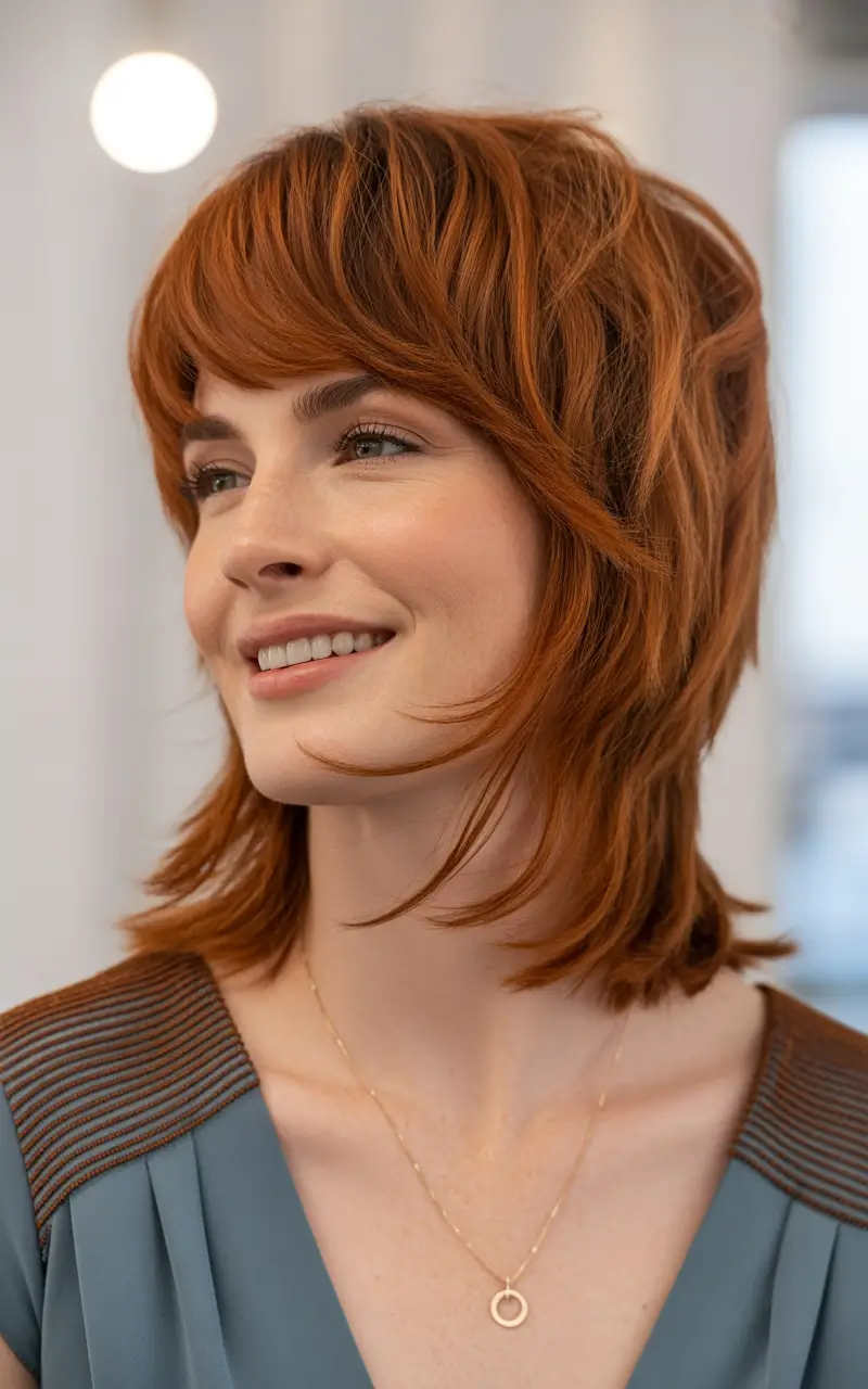 wolf haircut Copper Layered Wolf Cut With Softened Edges