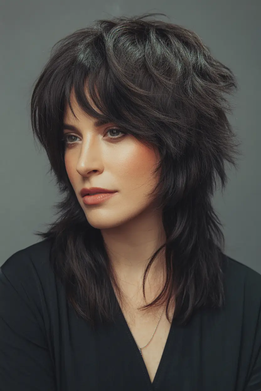 wolf haircut Dark and Voluminous Wolf Shag