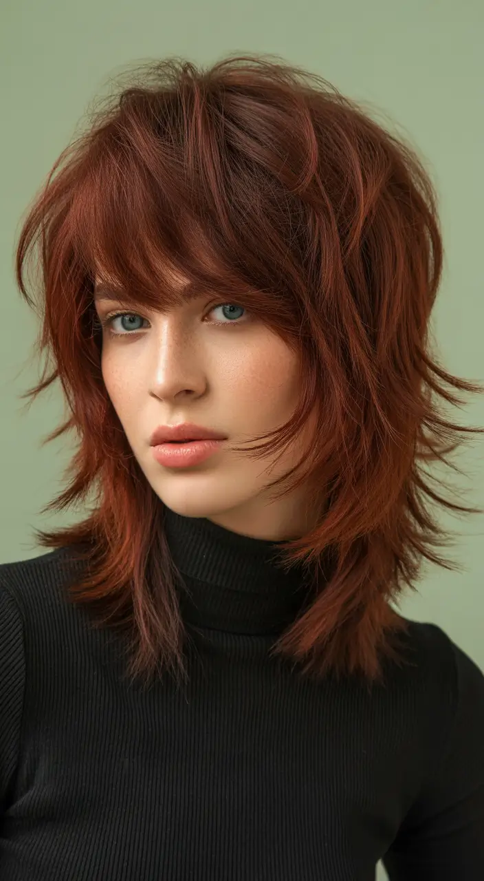 wolf haircut Chic Auburn Wolf Shag With Textured Lift