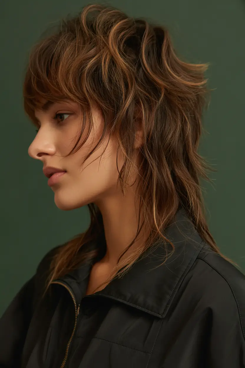 wolf haircut Warm Textured Wolf Cut With Natural Waves