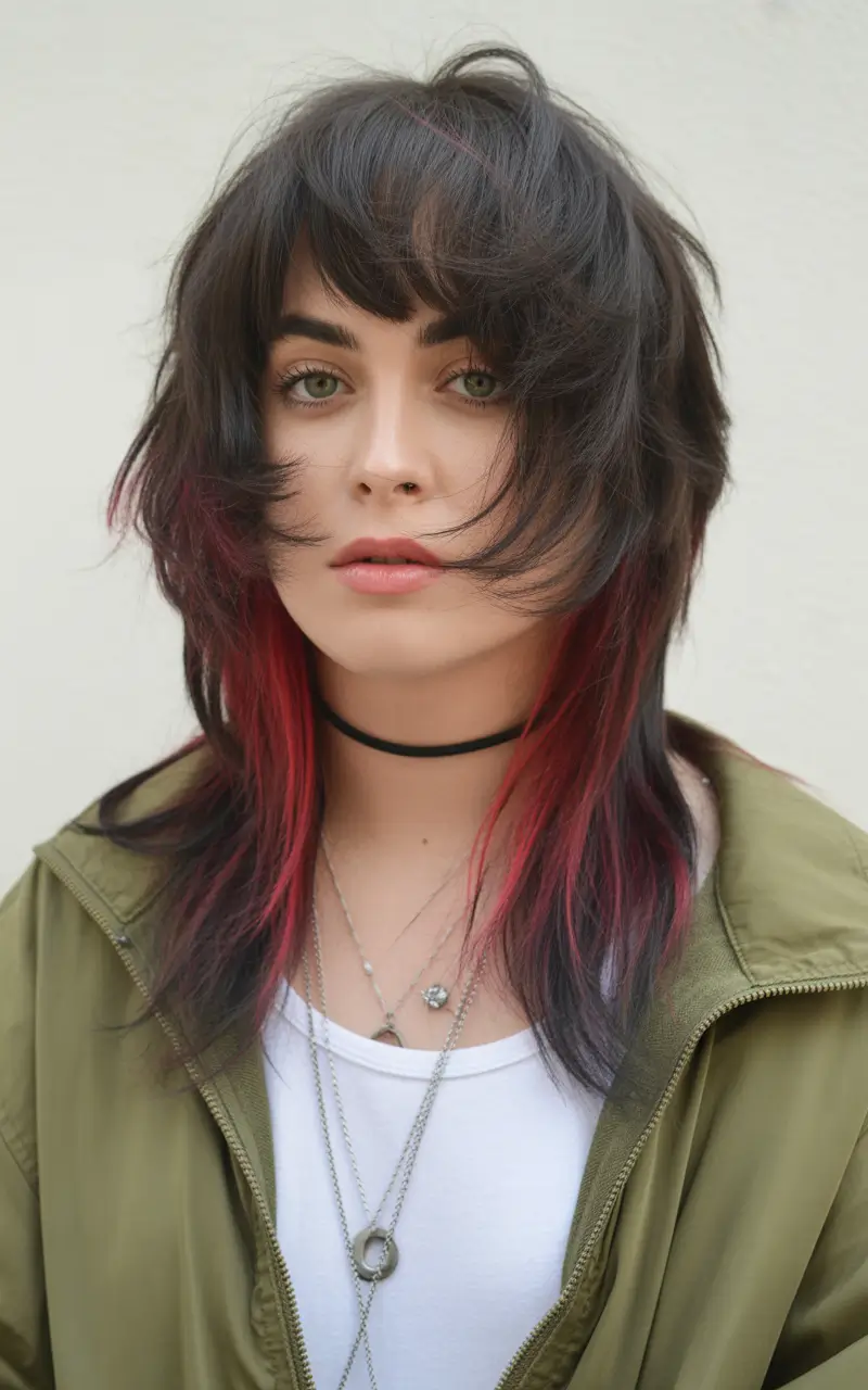 wolf haircut Layered Wolf Cut With Bold Color Streaks