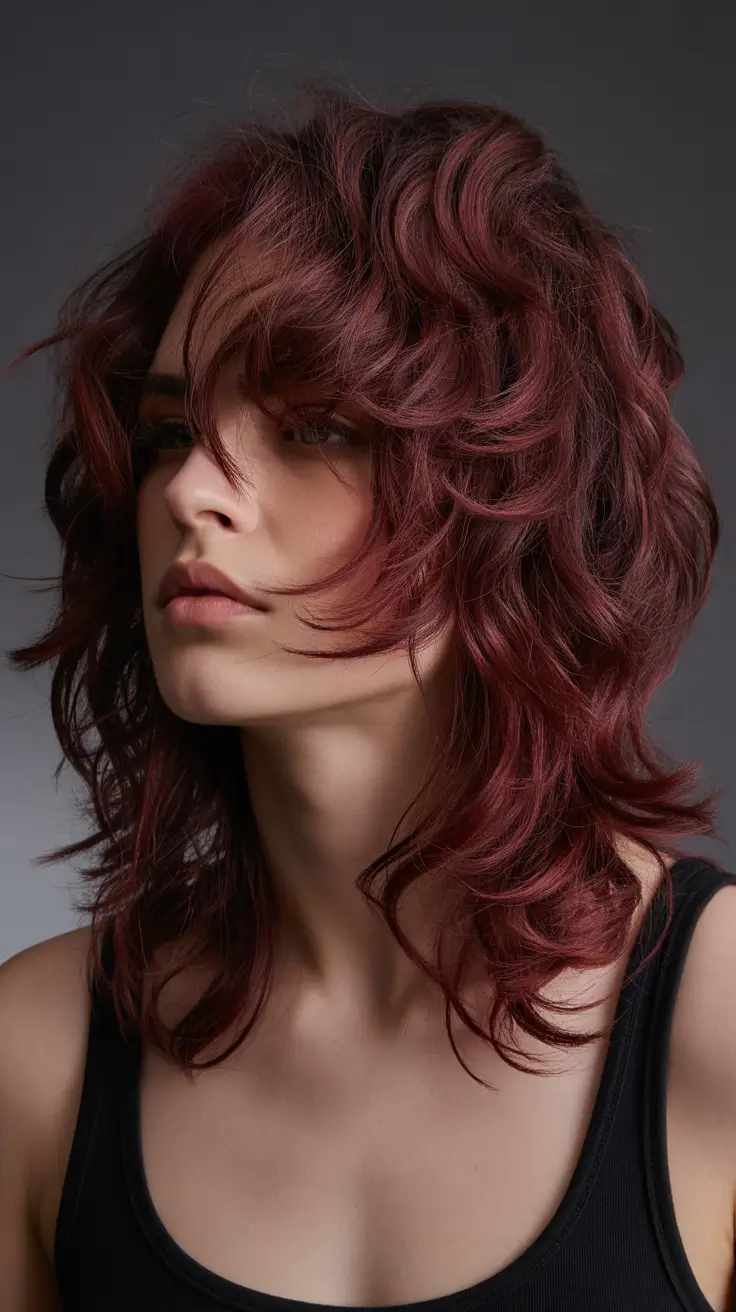 wolf haircut Crimson Curls Wolf Cut With Sculpted Movement