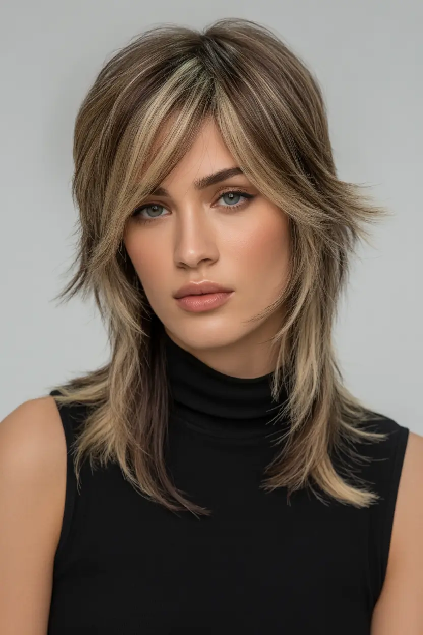 wolf haircut Balayaged Wolf Cut With Tapered Highlights