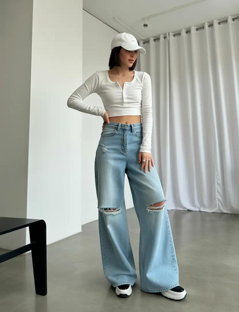 y2k outfits Effortless White-on-Denim Revival