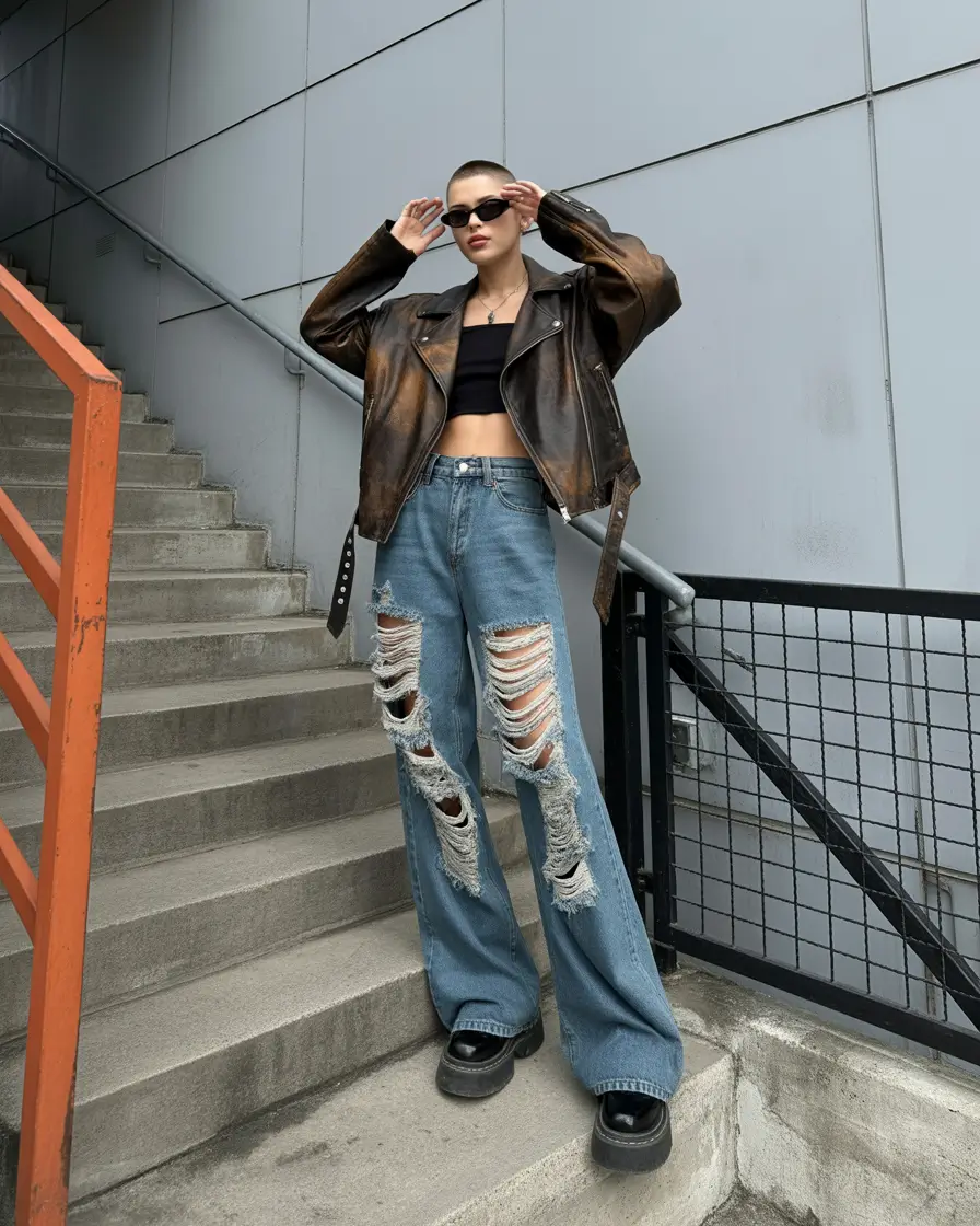 y2k outfits Distressed Rebel Revival