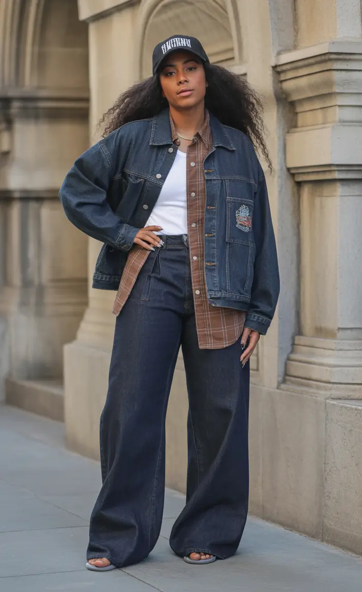 y2k outfits Denim Downtown Elegance