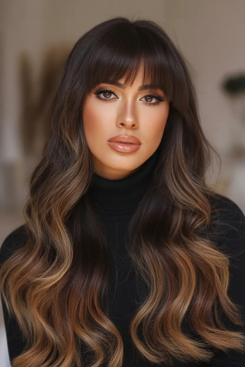 Hair Color Ideas to Look Younger Smoky Brunette with Caramel Ribbon Highlights