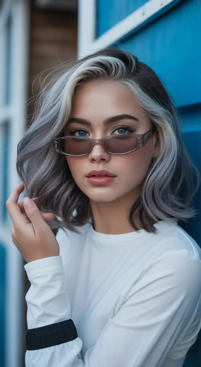Hair Color Ideas to Look Younger Short Silver Bob with Shadow Roots