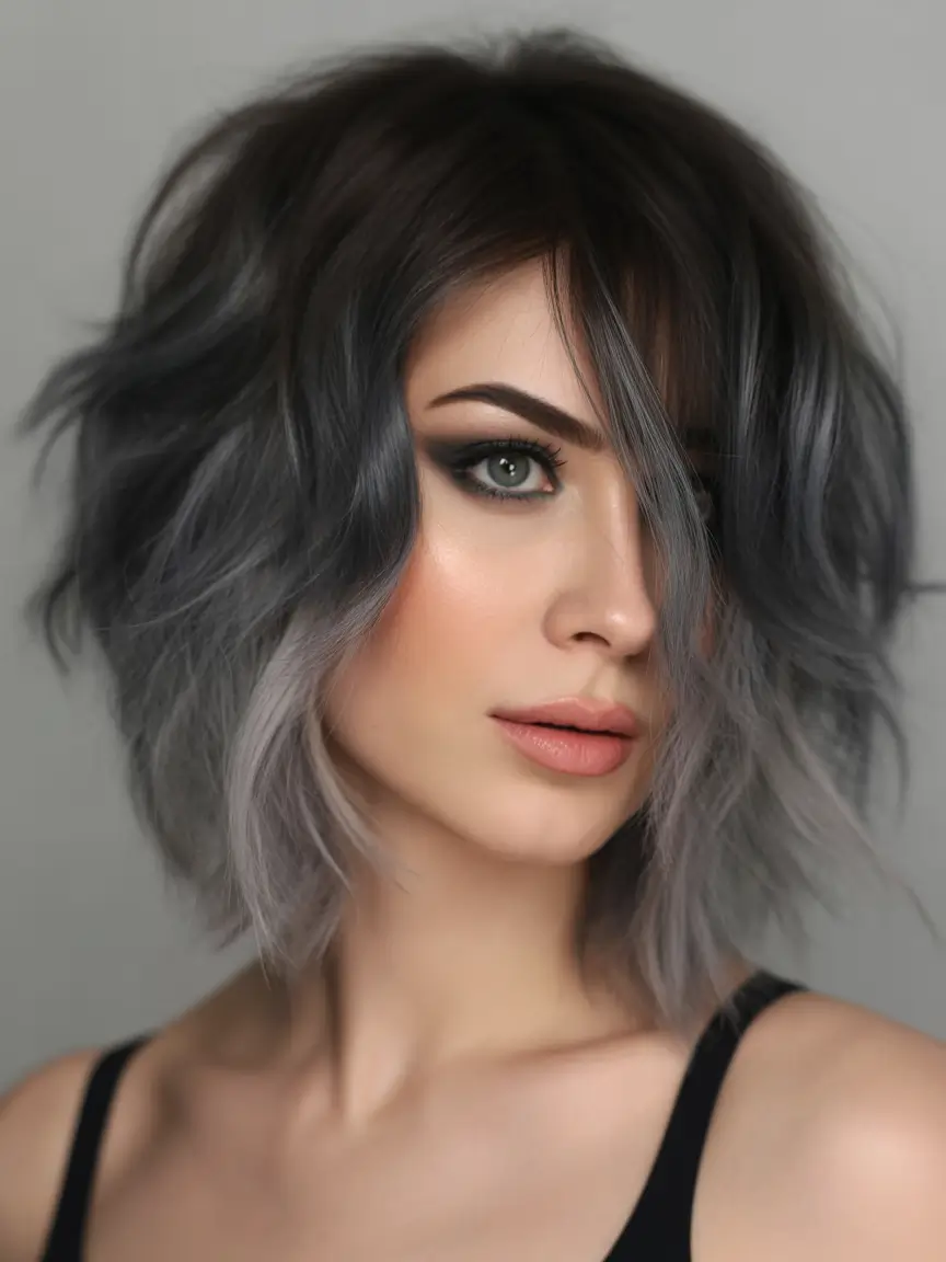 Hair Color Ideas to Look Younger Shadowed Smoke Bob
