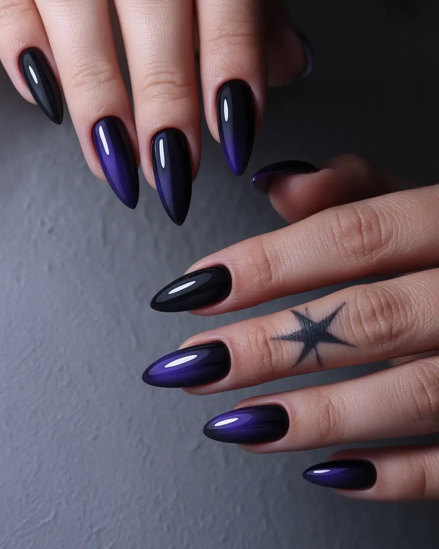 acrylic nails Dark Purple Fade With a Nighttime Edge