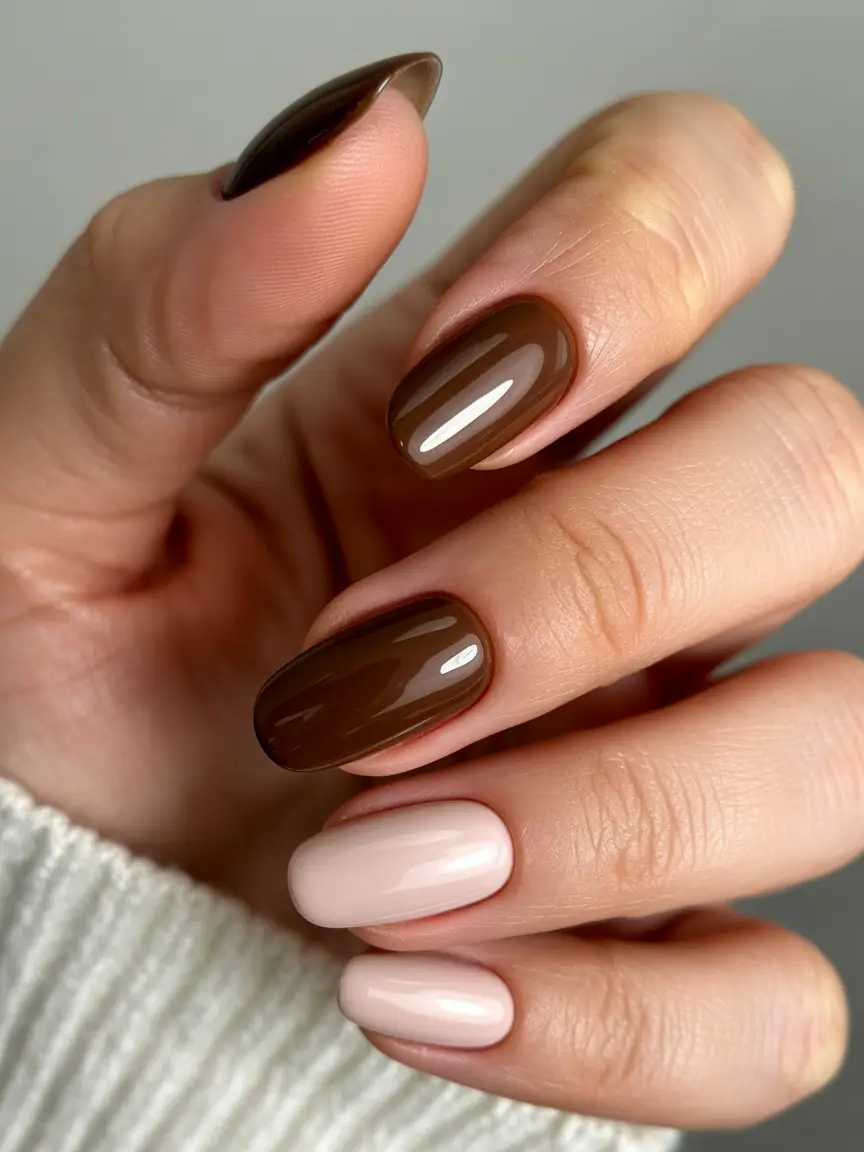 acrylic nails Chocolate Brown and Blush for Everyday Elegance