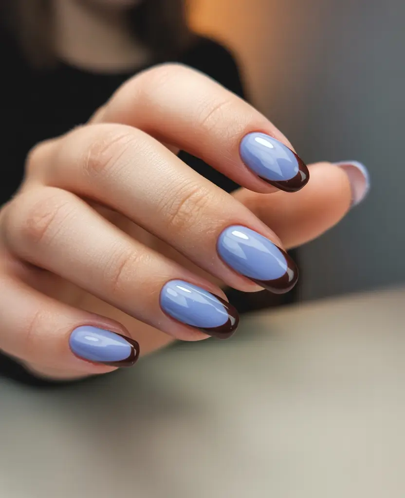 acrylic nails Soft Blue French Tips With a Modern Twist