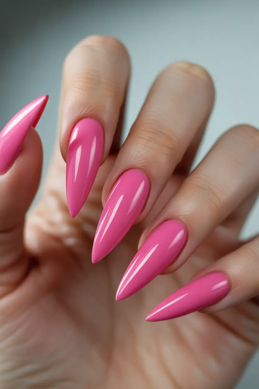acrylic nails Glossy Hot Pink Stilettos for Pure Confidence