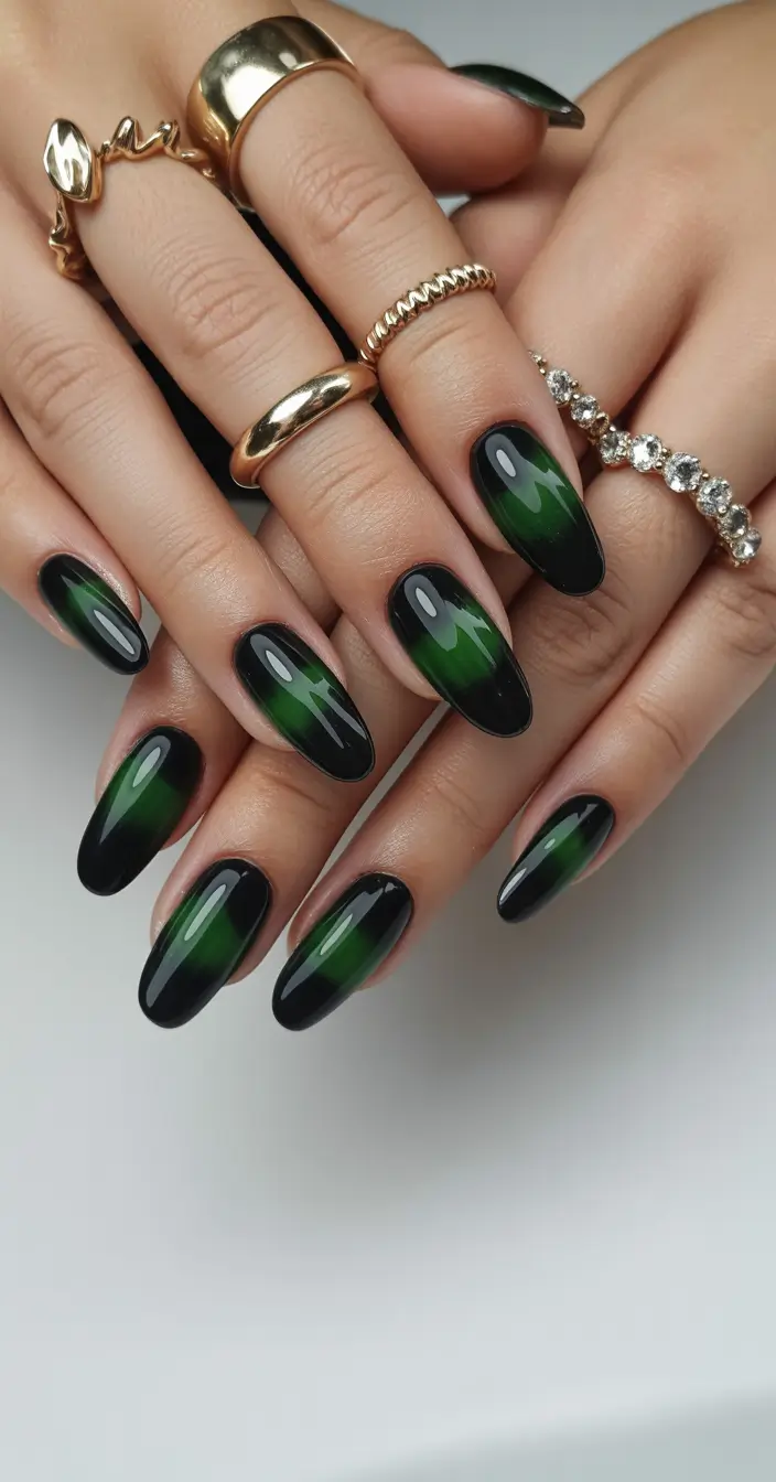acrylic nails Moody Green Depth With a Glossy Finish
