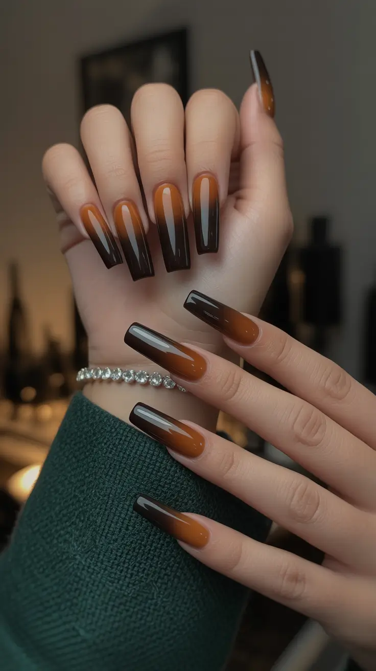 acrylic nails Warm Brown Ombre That Feels Soft and Intentional