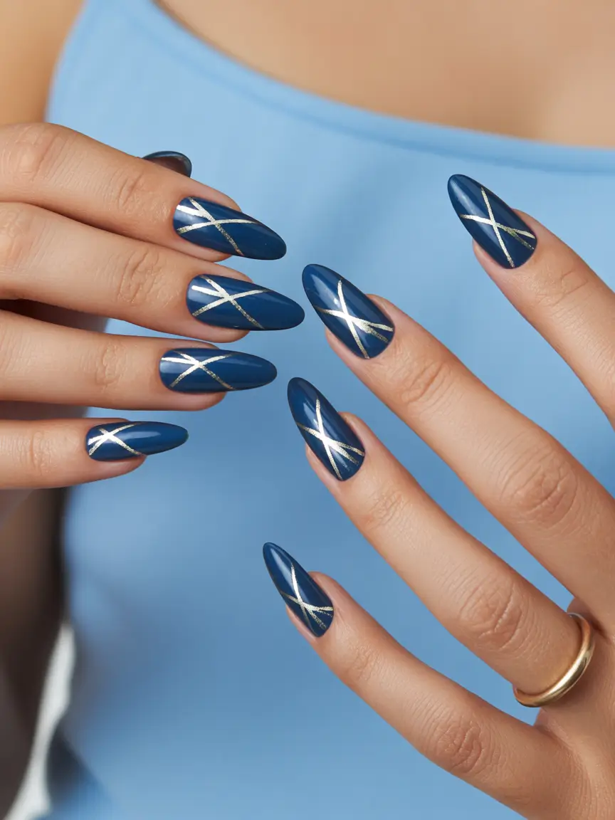 acrylic nails Graphic Blue Lines That Feel Clean and Modern