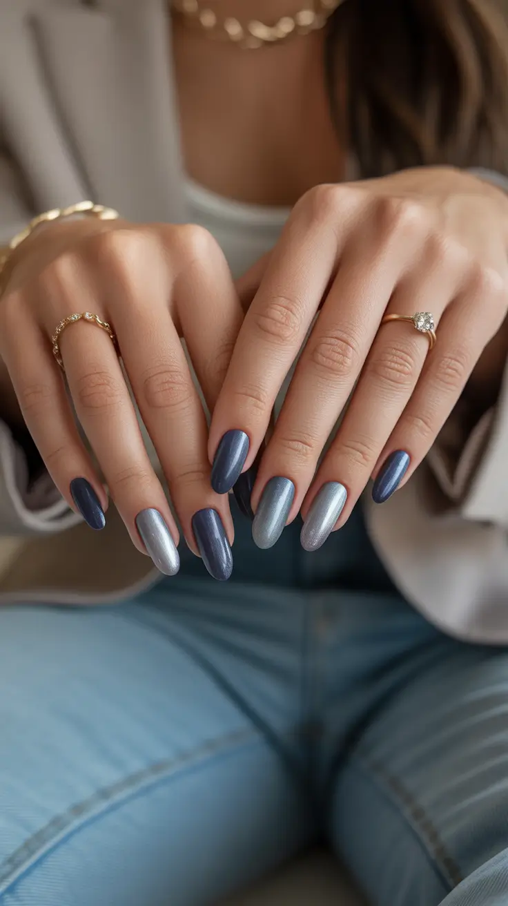 acrylic nails Soft Blue and Silver for Everyday Elegance