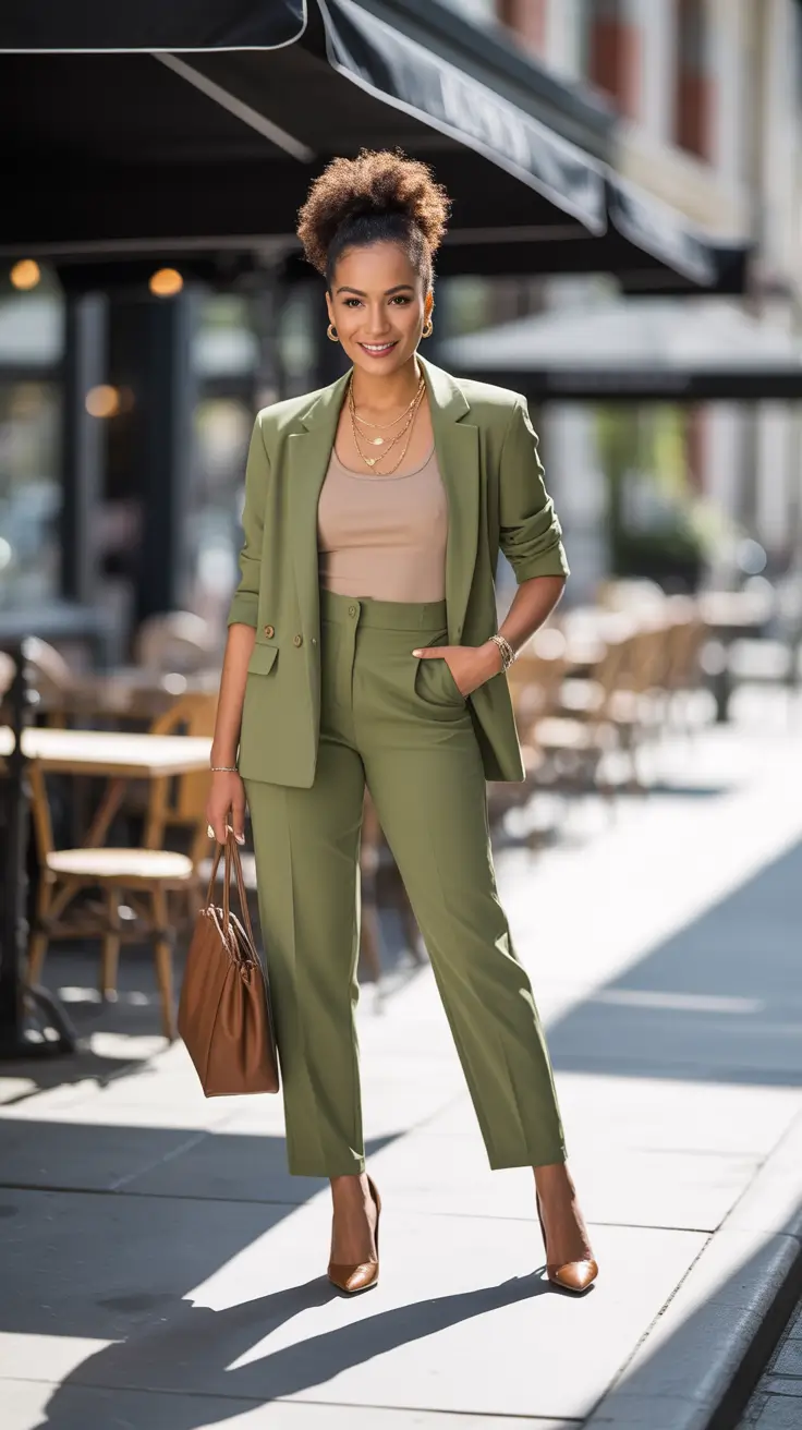 basic outfits Soft Olive Suiting for Everyday Warmth