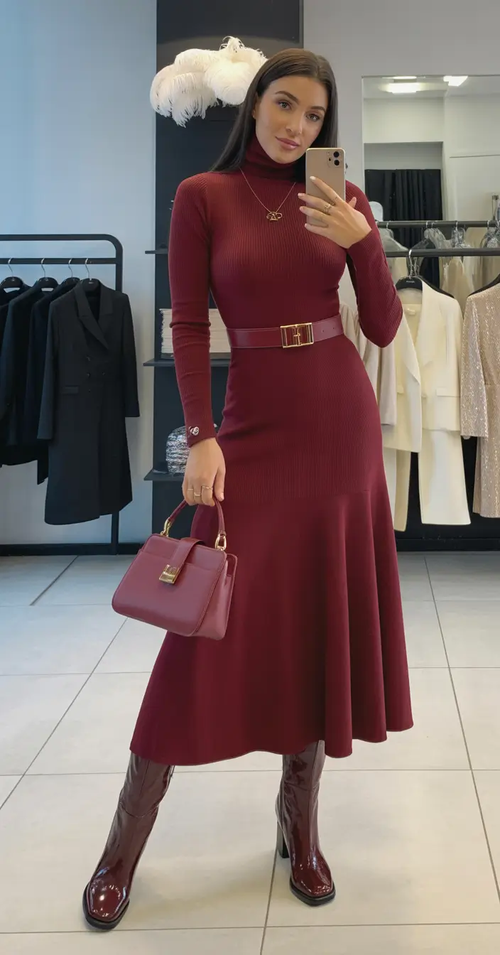 basic outfits Monochrome Burgundy Elegance