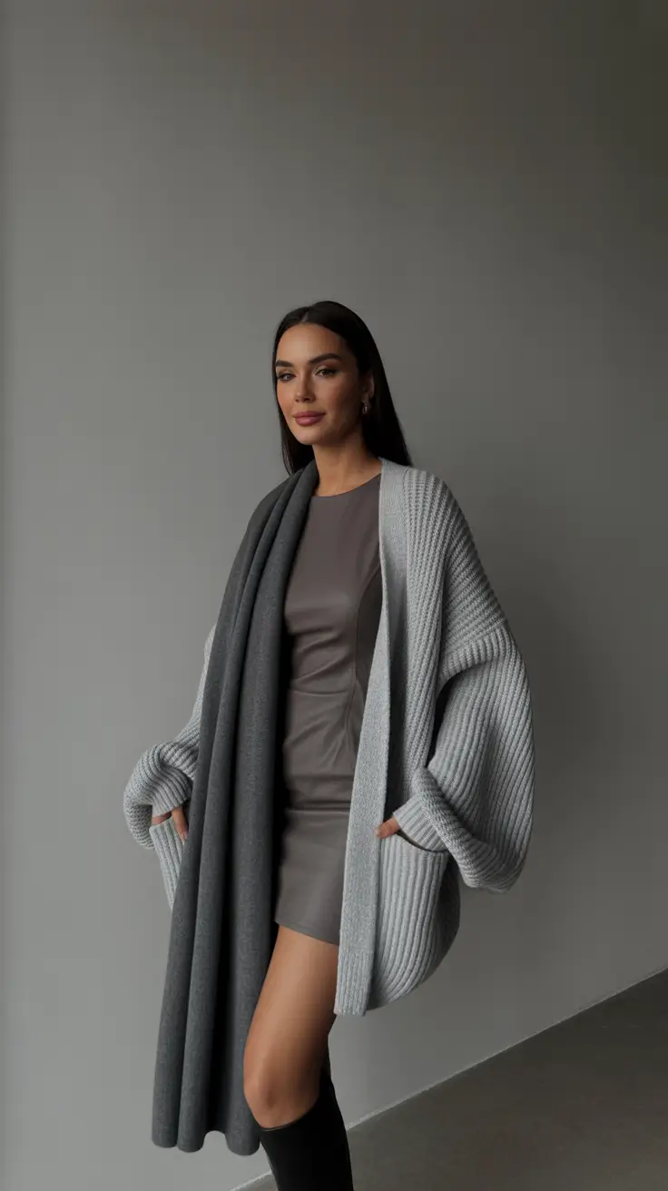 basic outfits Soft Grey Layers and Mini Dress Minimalism