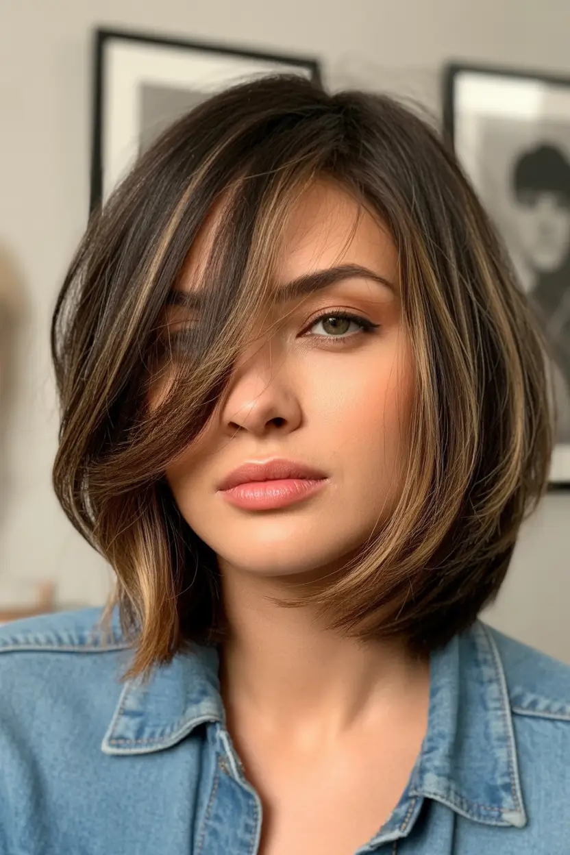 lob haircut Dimensional Brunette Long Lob With Swooping Fringe 2026